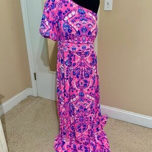 Lilly Pulitzer Pink and Purple Asymmetrical One-Shoulder Sundress